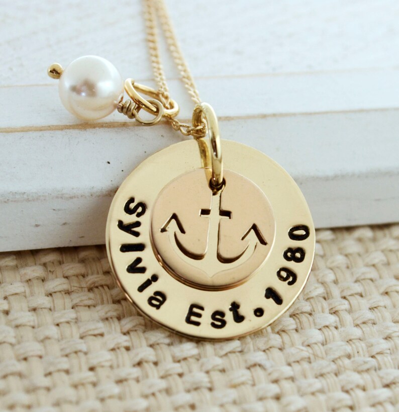 Personalized Anchor Necklace Baby Boy Mommy Necklace 14K Etsy