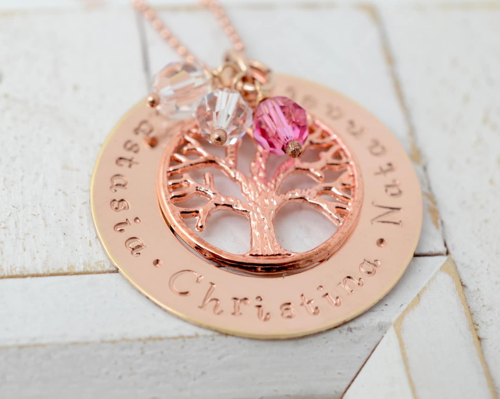 Rose Gold Family Tree Necklace Mothers Day Gift Birthstone Etsy