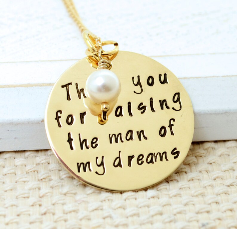 14K Gold Filled Thank You For Raising the Man Woman of My Dreams Mother of the Groom Bride Necklace, Wedding, Bridal image 1