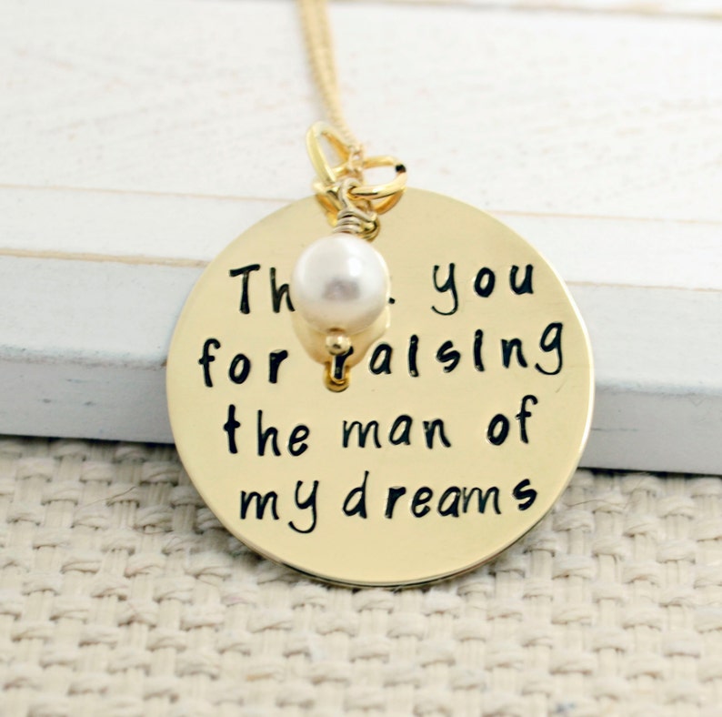 14K Gold Filled Thank You For Raising the Man Woman of My Dreams Mother of the Groom Bride Necklace, Wedding, Bridal image 2