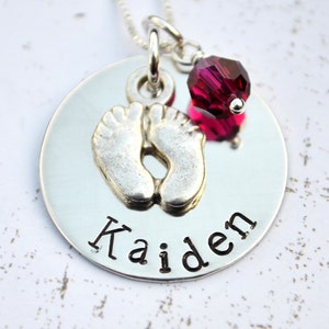 Personalized mommy Necklace, Baby Necklace with Footprint Charm, Personalized Necklace, New Baby, New Mom, Gift, Mother, Sterling Silver