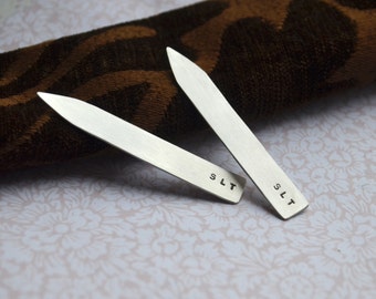 Monogramed Collar Stays, Personalized Collar Stiffeners, Sterling Silver, Hand Stamped, Wedding, Bridal, Groomsmen Gift, Best Man Gift