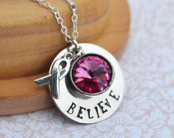 Breast Cancer Awareness  Necklace, Personalized Jewelry, Ribbon Charm, Breast Cancer, Pink