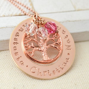 Rose Gold Family Tree Necklace, Christmas Gift, Birthstone Necklace, Gift for Grandma, Gift for Mom, Gift for GrandMother&#39;s, Gift for Her