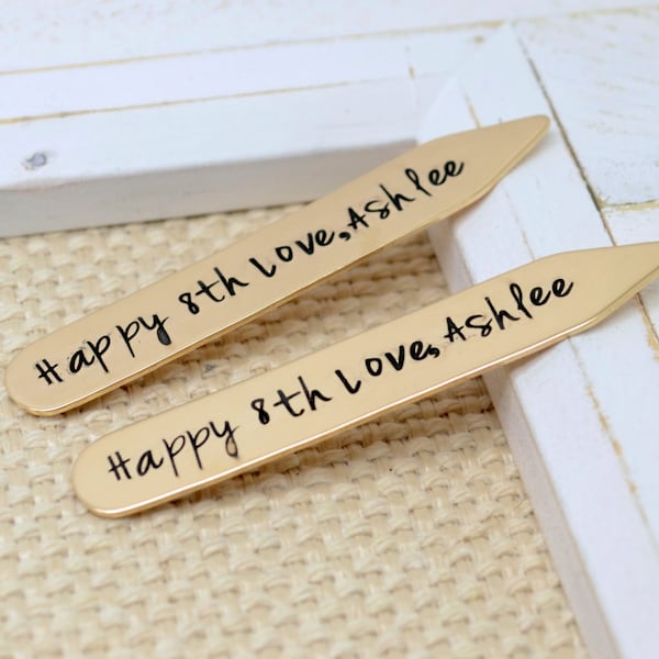 Personalized Bronze Collar Stays, Collar Stiffeners, 8th Anniversary, Valentines Gift for Him, Husband, Best Man Gift,Father of the Bride