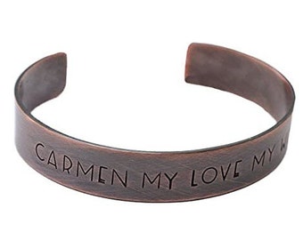 Bracelet cadeau de la Saint-Valentin pour hommes manchette en cuivre, personnalisé, cadeau pour lui, estampillé à la main, personnalisé, message caché, bracelet de coordonnées