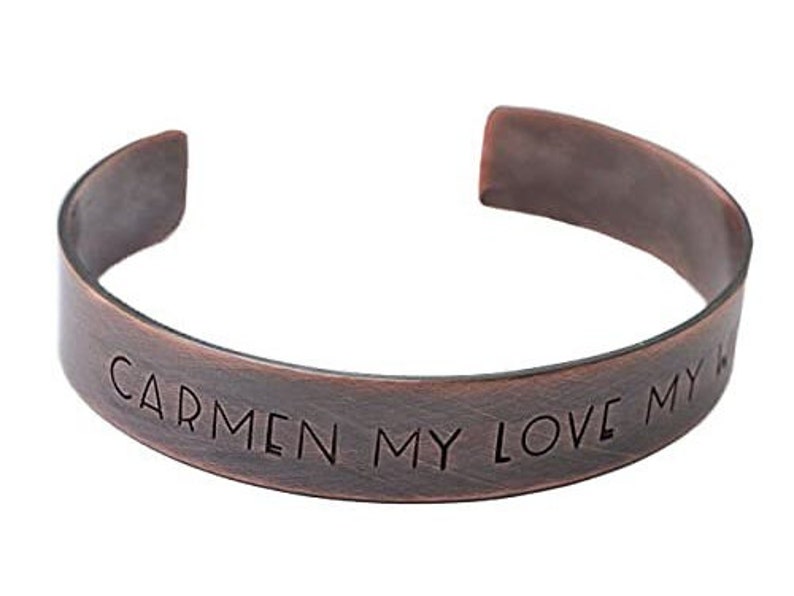 Valentine's Day Gift Bracelet for Men Copper Cuff, Personalized, Gift for Him, Hand Stamped, Custom, Hidden Message, Coordinates Bracelet image 1