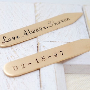 Valentine's Day Gift for Him, Bronze Collar Stays Personalized Collar Stiffeners 8th Anniversary Gift Wedding Gift Groomsmen Gift image 2