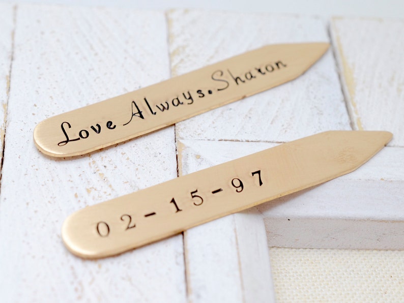 Valentine's Day Gift for Him, Bronze Collar Stays Personalized Collar Stiffeners 8th Anniversary Gift Wedding Gift Groomsmen Gift image 2