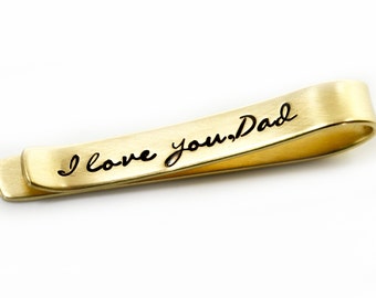 Christmas Gift For Dad, Personalized Tie Clip, Tie Tack, Tie Clip, Tie Bar, Brass, Gold Color, Stamped Tie Bar,Groomsmen Gift, Best Man Gift