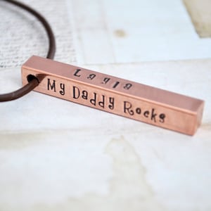 Christmas Necklace for Dad, Personalized Copper Vertical Bar Necklace, Christmas Gift from Kids, Gift for Him, Dad Gift from Kids