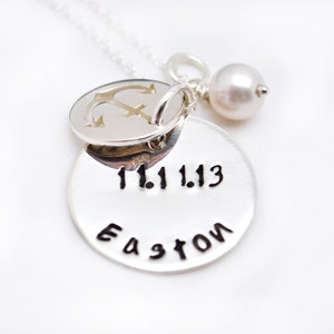 Christmas Gift Necklace, Anchor Charm Baby Necklace, Mommy Jewelry, Gift for Mom, New Mom Necklace, Grandma Gift, Grandmother Necklace