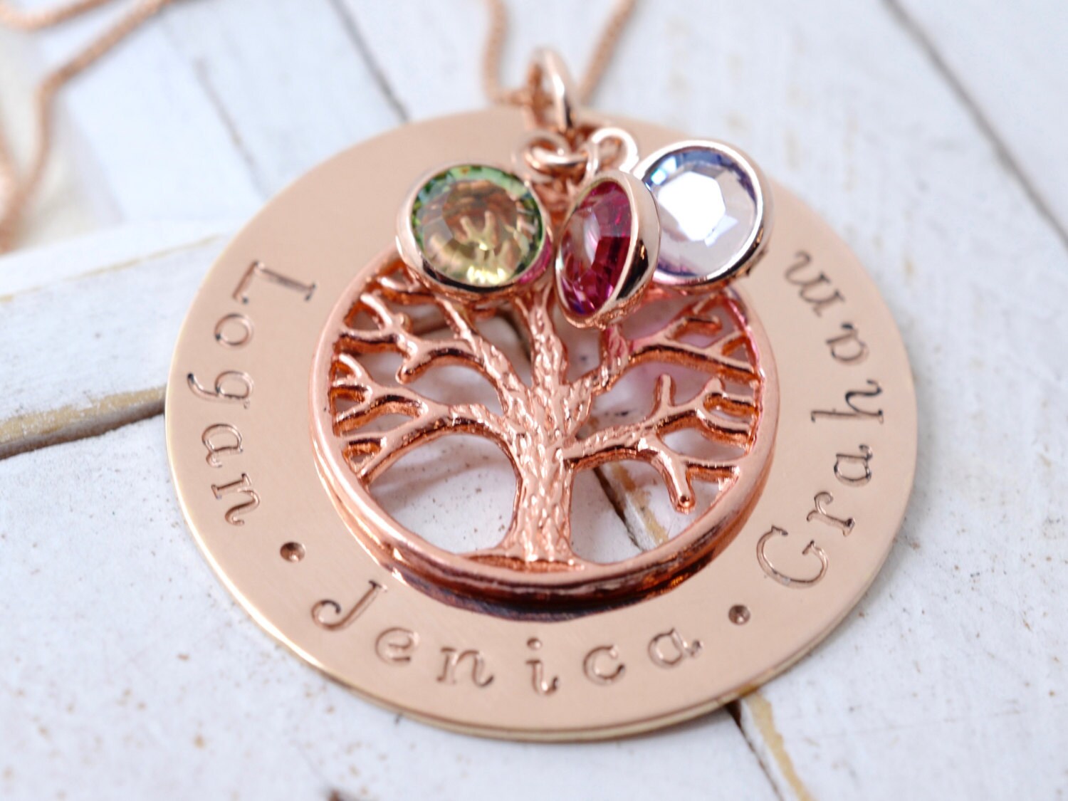 Rose Gold Family Tree Necklace Personalized Jewelry Grandma Etsy