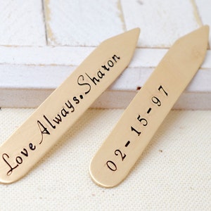 Valentine's Day Gift for Him, Bronze Collar Stays Personalized Collar Stiffeners 8th Anniversary Gift Wedding Gift Groomsmen Gift image 1