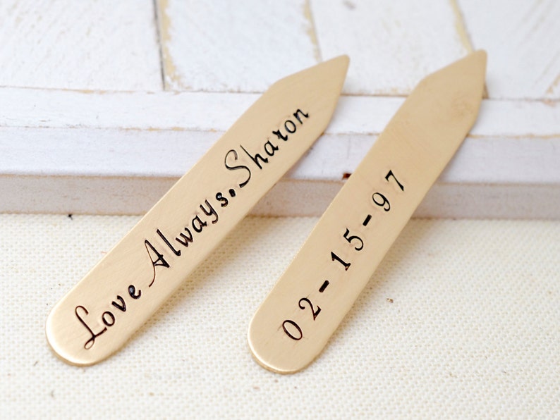 Valentine's Day Gift for Him, Bronze Collar Stays Personalized Collar Stiffeners 8th Anniversary Gift Wedding Gift Groomsmen Gift image 1