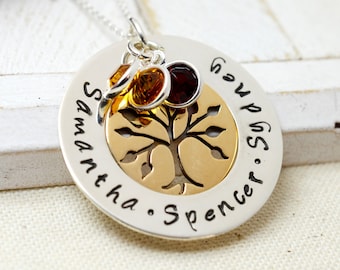 Grandmother Family Tree Necklace with Birthstones, Mother's Day Gift Necklace, Grandma Necklace, Necklace for Mom, Gift for Grandma