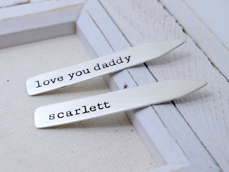 Father's Day Collar Stays Personalized Christmas Gift Gifts for Dad Daddy Collar Stays Gift for Husband Sterling Silver custom image 2