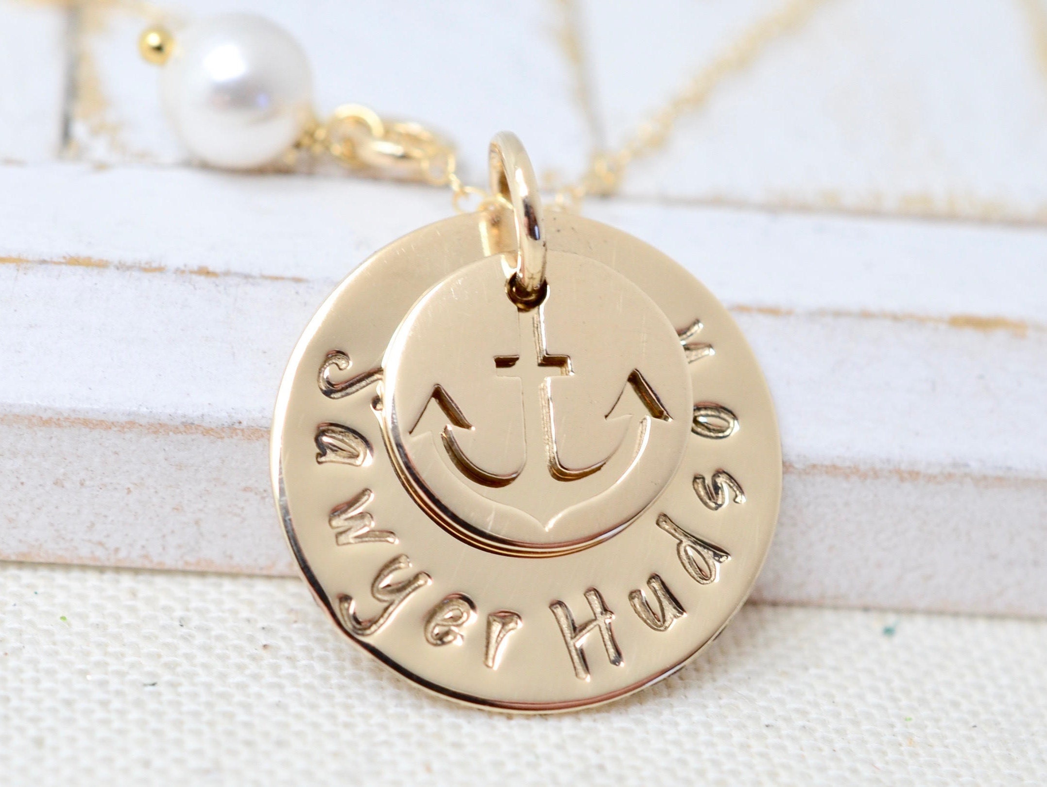 Personalized Anchor Necklace Baby Boy Mommy Necklace 14K Etsy