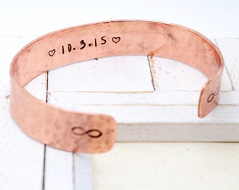 Valentine's Day Gift Infinity Bracelet, Personalized Cuff Bracelet, Gift for Her, Engraved Cuff, Custom Copper Cuff, Gift for Wife