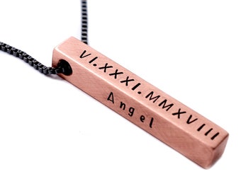 Roman Numeral Copper Bar Necklace for Men, Personalized Jewelry, Valentine's Day Gift for Him, Gift for Men, 7th Anniversary Gift for Him