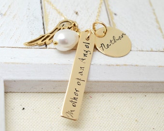 Gold Filled Personalized Remembrance Necklace, Angel Wing Memorial Necklace, Baby Memorial