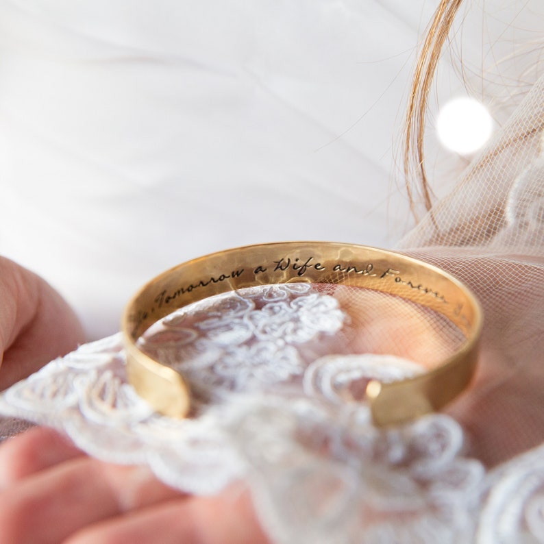 Mother of the Bride Gift from Bride, Personalized Brass Cuff Bracelet, Custom Mother of the Groom Gift from Groom image 1