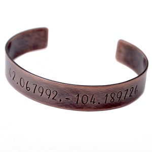 Valentine's Day Gift Bracelet for Men Copper Cuff, Personalized, Gift for Him, Hand Stamped, Custom, Hidden Message, Coordinates Bracelet image 3