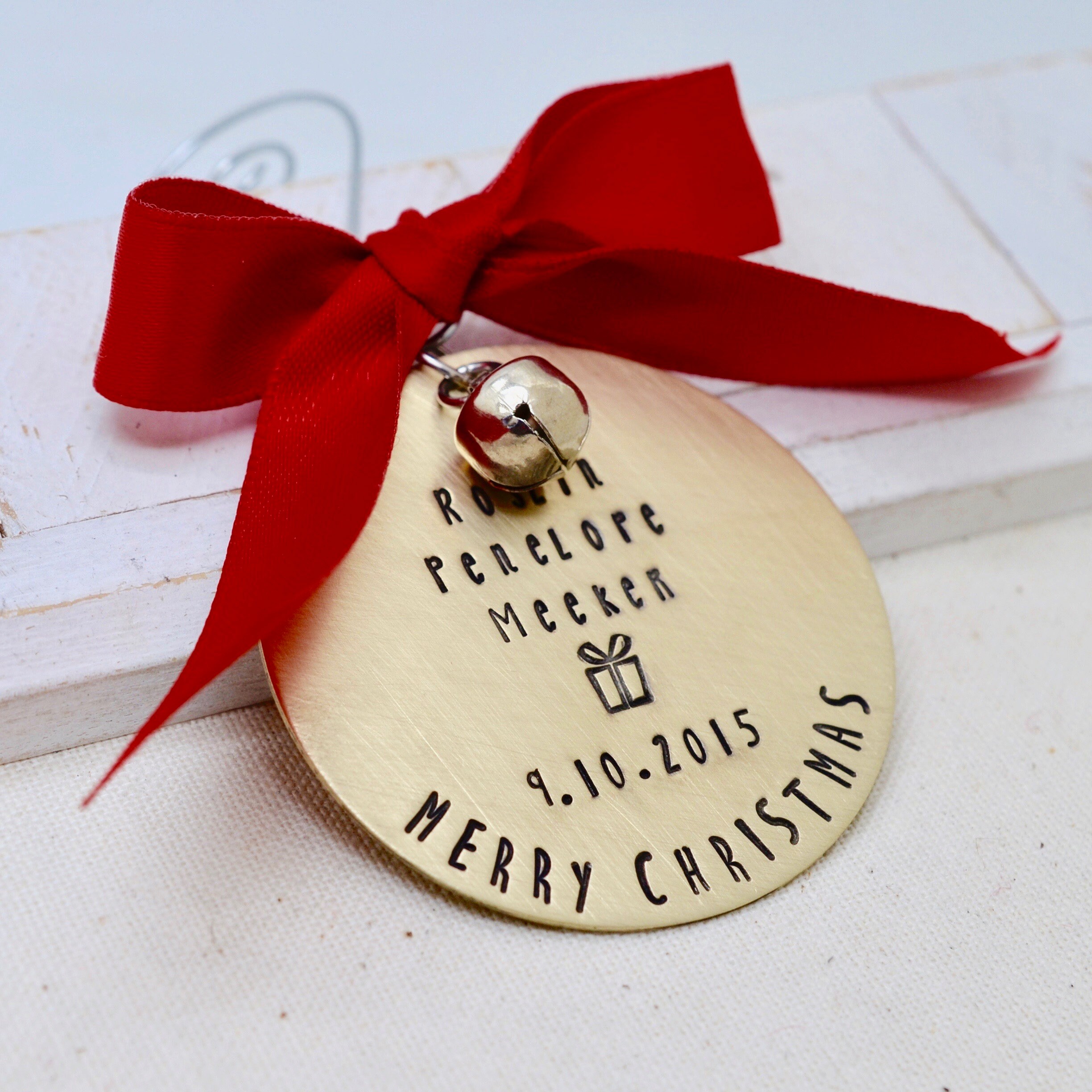 Brass Baby First Christmas Ornament Hand Stamped Personalized Etsy