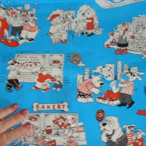 Playful Dogs (POODLES) on Blue Cotton  Fabric bty