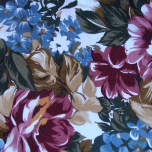 Assorted Roses, Burgundy, Blues, Golds on Heavy White cotton fabric image 1