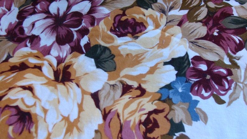 Assorted Roses, Burgundy, Blues, Golds on Heavy White cotton fabric image 3