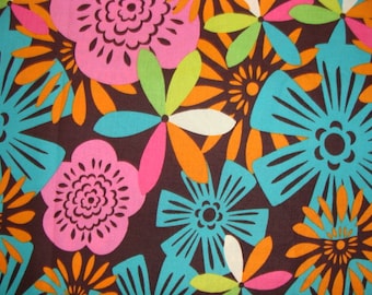 Nice Big Flowers on Brown Cotton Fabric (remnant)