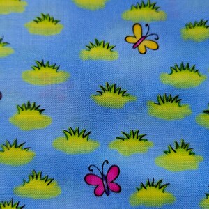 Kidstuff Butterflies on Blue Cotton Fabric (all urs 4 1 price)