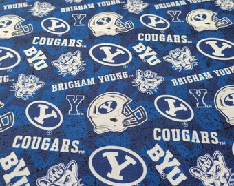 NCAA Brigham Young Cotton Fabric-BYU Cougars Cotton Quilting Fabric-BYU1178