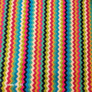 Multi-Color Striped Rik-Rack on Cotton Fabric BTY