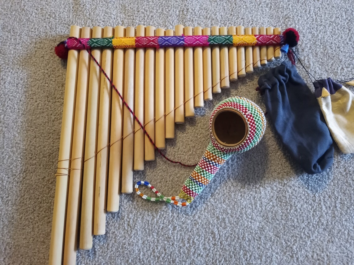 Andean Indian Bamboo Pan Pipes Flute 23 Pipes with Beaded Pipe Etsy