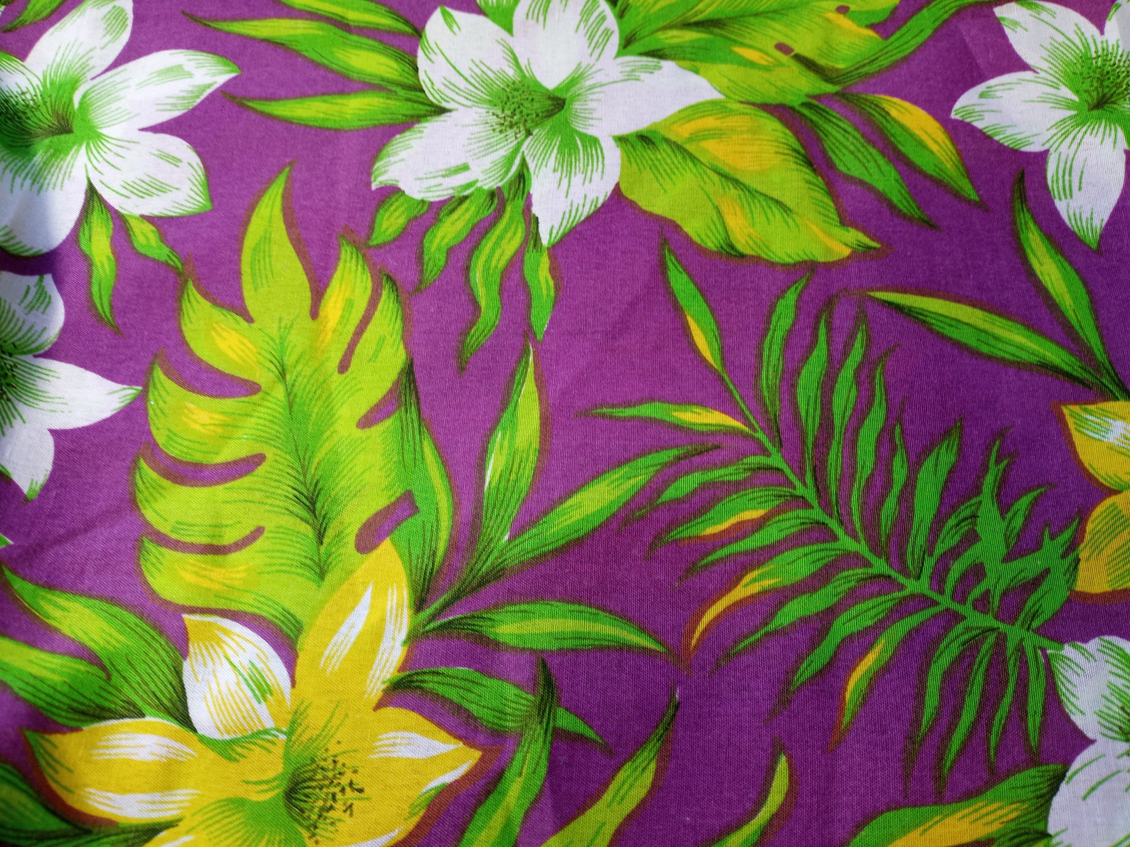Hawaiian Print Fabric White and Yellow Hibiscus on Purple | Etsy