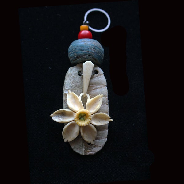 Ancient Hebron Early Bloom: Carved Flower with Ancient Green Hebron, Red coral and Old Naga Bead