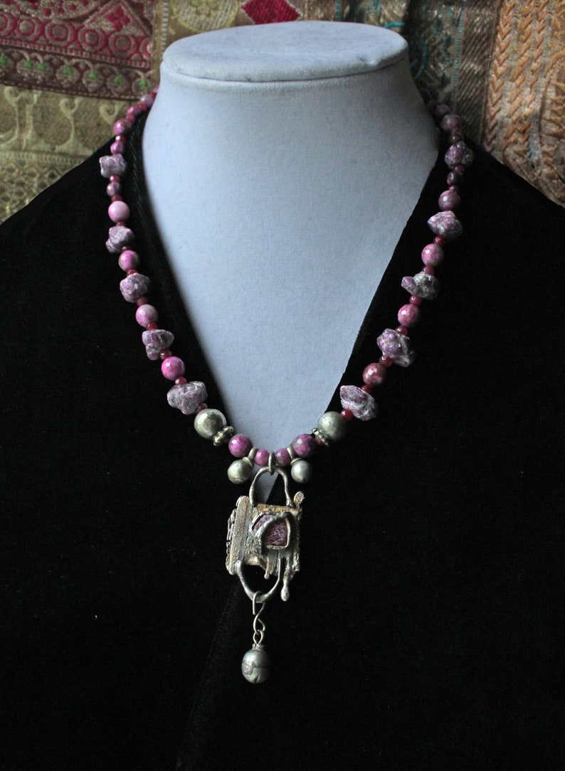 Genuine Ruby Nuggets /& Pink Gems Set in Oxidized Sterling Silver WSilver Bell Dangle:Old Turkmen Silver Beautiful Madagascar Natural Ruby