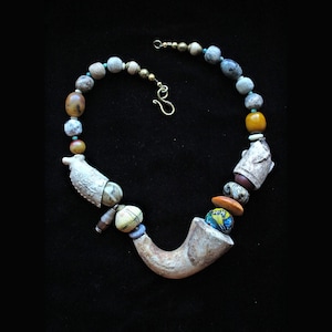 1776 Pipe Bowls, London HAFT Pipe, Pumtek, Excavated King Bead, Venetian, Conch w Script,  Fossilized bone, Carnelian Pendant, Venetian Bead