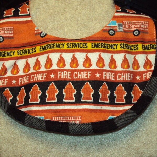 Fire Chief  flannel bib, toddler bib, unisex bib reversible bib