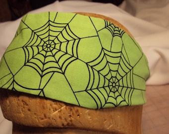 Halloween hair accessories, Spider webs on green, headband