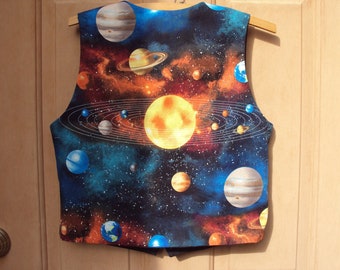 SPACE vest--Galaxy vest, Solar eclipse , Sun vest, back to school, childrens size 12/14 OOAK  family fun during covid  learning aid