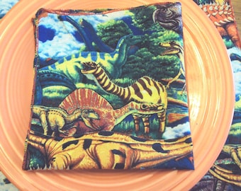 Dinosaur napkins for little hands, lunch box napkins  sold individually, quilting fabric
