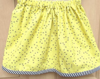 Baby skirt,  Bumble Bees on yellow,  with removable back bow