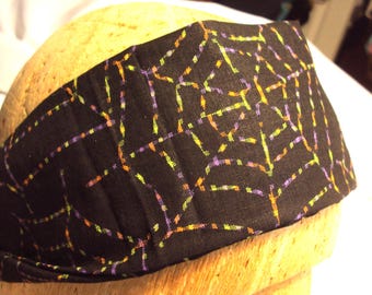 Halloween hair accessorie, headband, black with multi color spider webs, Halloween costume