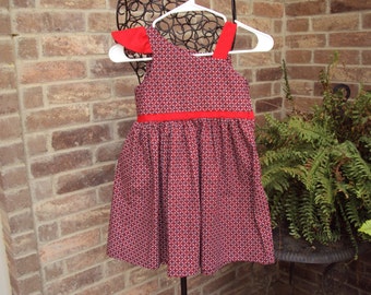 Girls sundress or pinafore  All seasons dress  black and red dress comes with a matching pouch purse