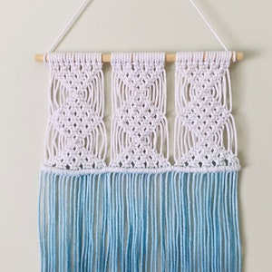 White And Teal Macrame Wall Hanging, Boho Chic Home, Outdoor Patio, Beachy Home, Bedroom, Above Headboard, Nursery, Home Decor, Housewarming