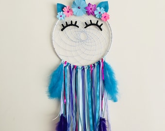Großer handgemachter Einhorn Traumfänger, lila, blau, rosa, Mädchenzimmer, Kinderzimmer Dekor, Baby Shower Geschenk, Wohnheim Zimmer, Einhorn Dekor
