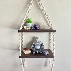 Boho Double Hanging Shelf With Macrame Design, Handmade, Rustic Home Decor, Floating Shelves, Boho Design, Living Room, Housewarming Gift
